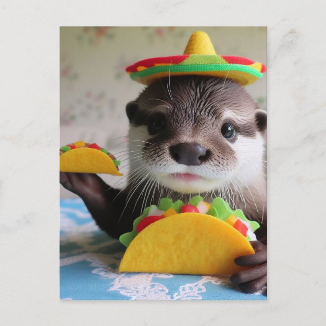Lustigt cute Otter med Tacos Vykort (Framsida)