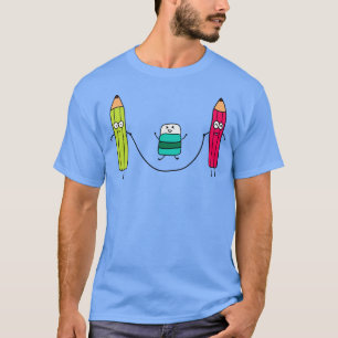 Lustigt Cute Pensils och radergummi som spelar upp T Shirt