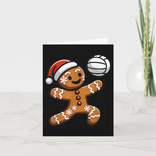 Lustigt Cute Pepparkaksgubbe Volleyball Jul Ki Kort (Framsida)