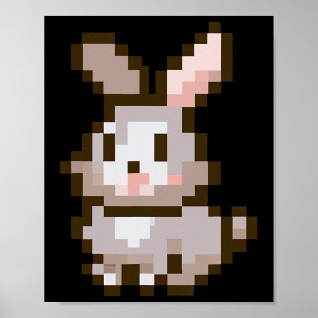 Lustigt Cute Pixelelated Påsk Video Game Påsk Bunn Poster (Framsidan)