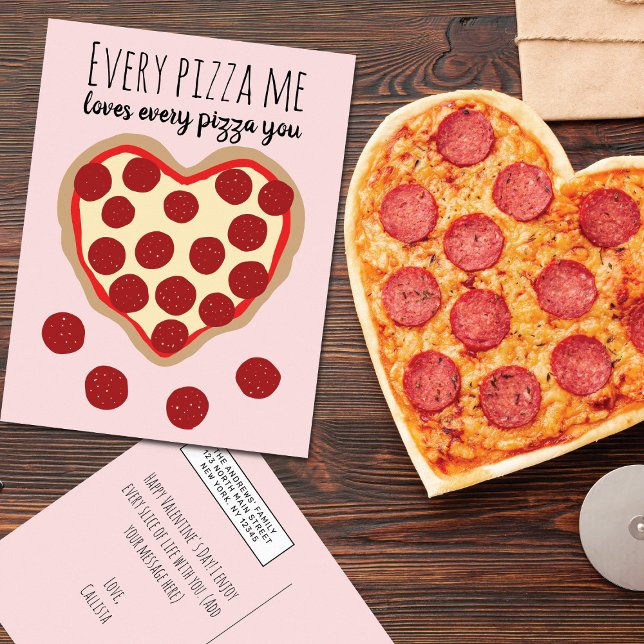 Lustigt Cute Pizza Heart Valentindagen Hälsning Helg Vykort (Skapare uppladdad)