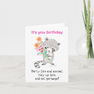 Lustigt Cute Raccoon Det är din födelsedag att äta Kort