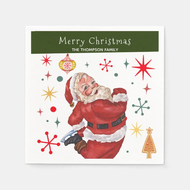 Lustigt Cute Red och Grönt Monogram jultomten Pappersservett (Framsidan)