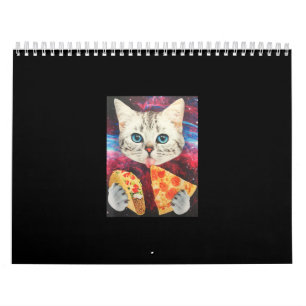 Lustigt Cute Rymden Galaxy Cat Mema Pizza Taco Kalender