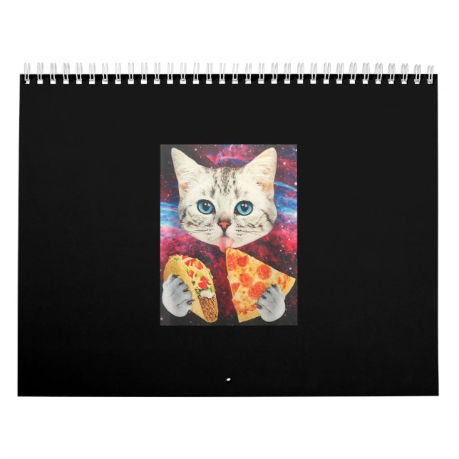 Lustigt Cute Rymden Galaxy Cat Mema Pizza Taco Kalender (Omslag)