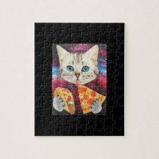 Lustigt Cute Rymden Galaxy Cat Mema Pizza Taco Pussel
