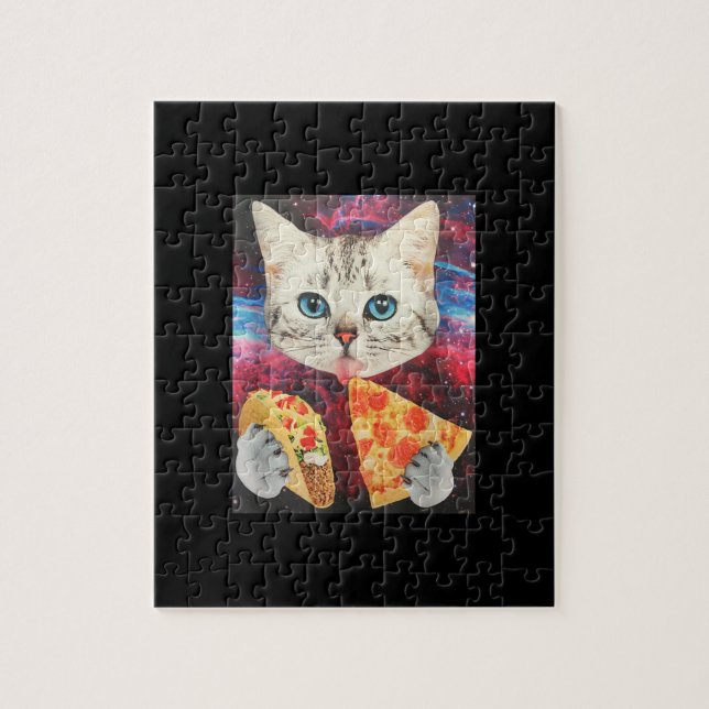 Lustigt Cute Rymden Galaxy Cat Mema Pizza Taco Pussel (Vertikal)