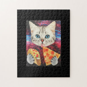 Lustigt Cute Rymden Galaxy Cat Mema Pizza Taco Pussel