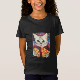 Lustigt Cute Rymden Galaxy Cat Mema Pizza Taco T Shirt