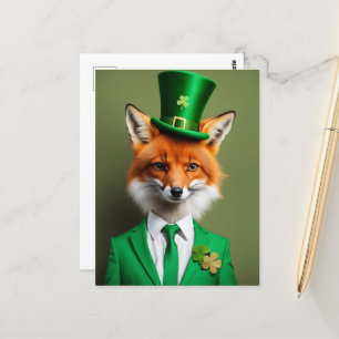 Lustigt Cute St. Patricks Day Fox Vykort