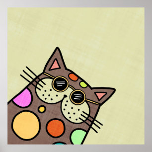 Lustigt Cute Tecknad Cat Porträtt Poster
