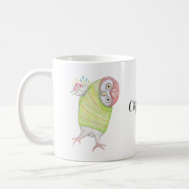 Lustigt Cute uggla med blommorna Alla hjärtans dag Kaffemugg (Vänster)