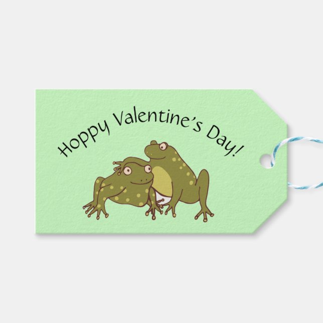 Lustigt Cute Valentines day Hoppy Frogs i Kärlek Presentetikett (Framsidan (Horisontell))