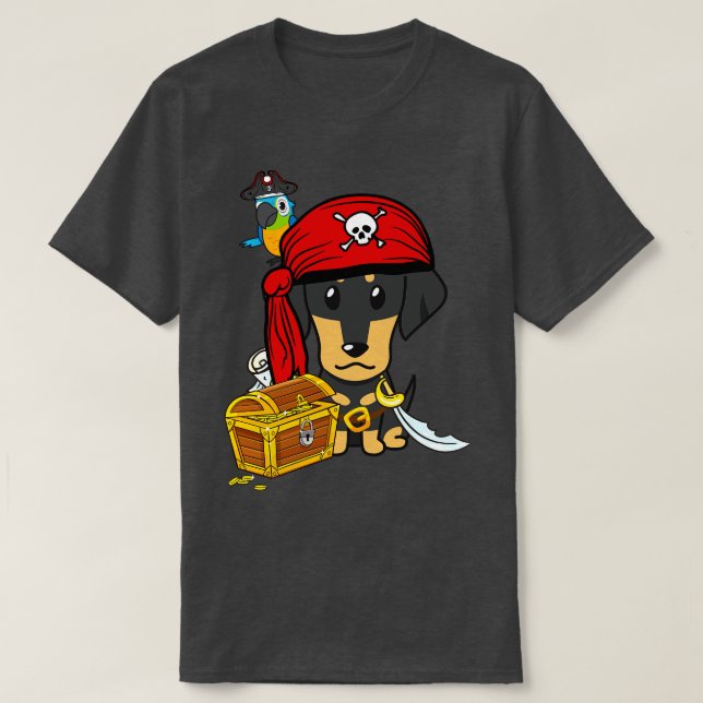 Lustigt dachshund är ett pirat t shirt (Design framsida)