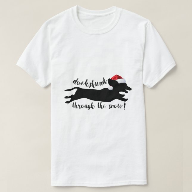 Lustigt dachshund genom snö-jultomten t shirt (Design framsida)