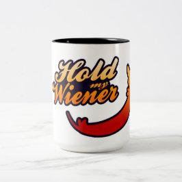 Lustigt Dachshund "Håll min Wiener" Två-Tonad Mugg