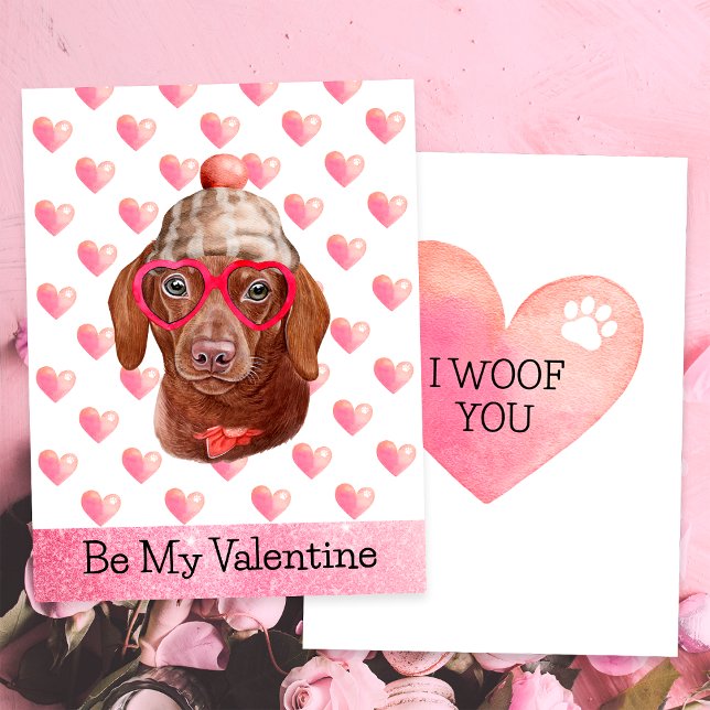 Lustigt Dachshund I Woof You Hund Valentine Day Julkort (Skapare uppladdad)