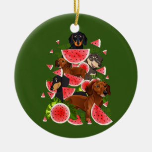 Lustigt Dachshund Julgran vattenmelon, sommar Julgransprydnad Keramik