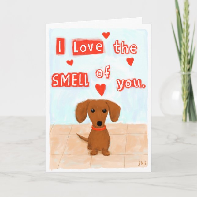 Lustigt Dachshund Kärlek Alla hjärtans dag Hearts  Helgkort (Framsida)