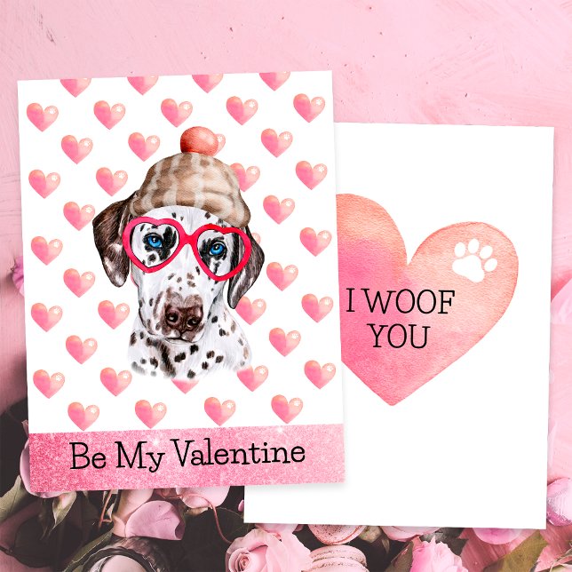 Lustigt Dalmatien I Woof You Hund Valentine Day Julkort (Skapare uppladdad)
