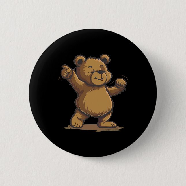 Lustigt Dancing Brown Bear för Älskare Knapp (Framsida)
