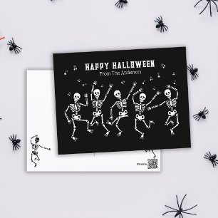 Lustigt Dancing Skeletones Halloween Black and Whi Helg Vykort