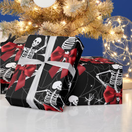 Lustigt Dancing Skelton och Red Bow Wrapping Pappe Presentpapper