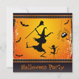 Lustigt Dancing Witch och Cat Halloween fest Inbjudningar