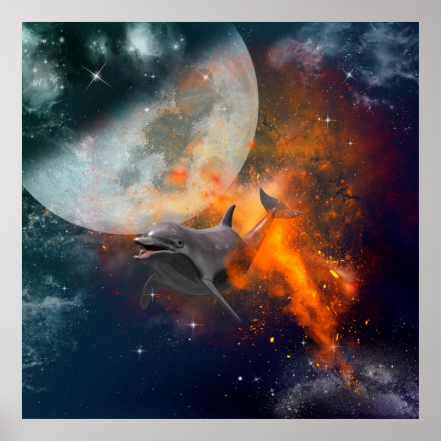 Lustigt delfin i universum poster (Framsidan)