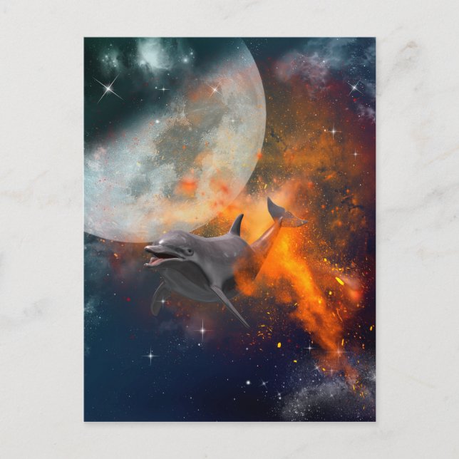 Lustigt delfin i universum vykort (Framsida)