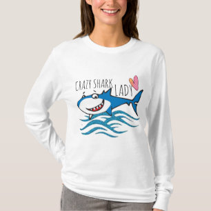 Lustigt designad tokig haj dam-damm t shirt