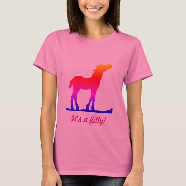 Lustigt "Det är en Filly!" med Foal Silhouette Tee (Framsida)