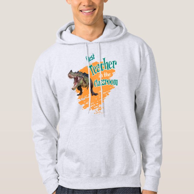 Lustigt Dinosaur Best Teacher i klassrummet Hoodie (Framsida)