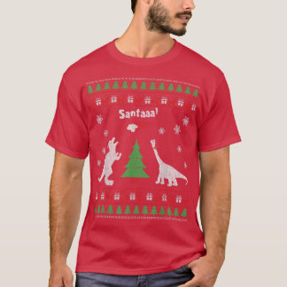 Lustigt dinosaurier och jultomten t t shirt
