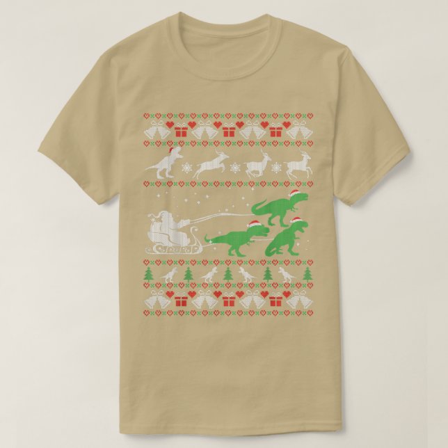 Lustigt Dinosaurs och jultomten Ugly julsötare T Shirt (Design framsida)
