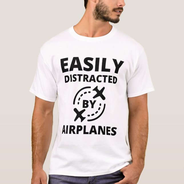 Lustigt distraherad av flygplan lustiga pilot avia t shirt (Framsida)