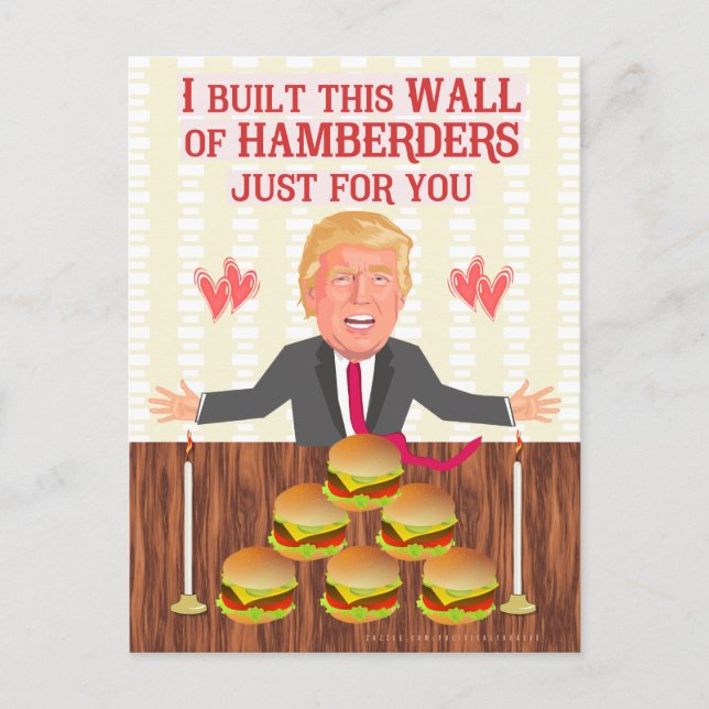 Lustigt Donald Trump Hamberders Wall Valentindagen Helg Vykort (Framsida)
