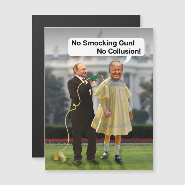 Lustigt Donald Trump Putin Smocking Gun Joke Magnetisk Inbjudningskort (Fram/baksida)