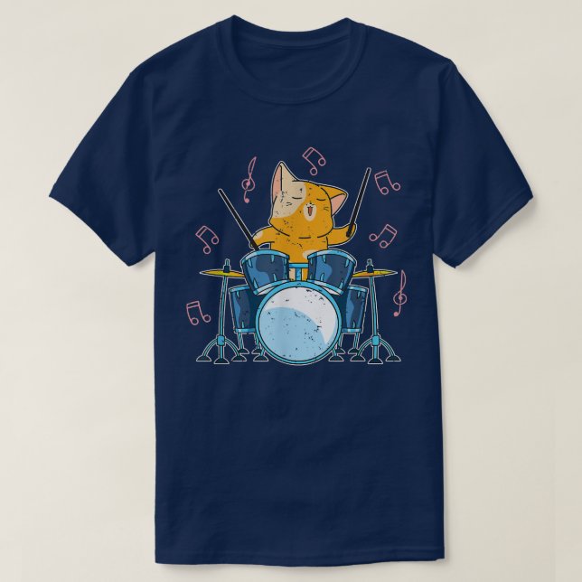Lustigt Drummer Cat Percussion Music Drum Set Drum T Shirt (Design framsida)