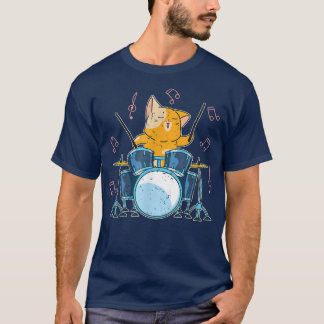Lustigt Drummer Cat Percussion Music Drum Set Drum T Shirt