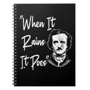 Lustigt Edgar Allan Poe-offertdesign när den regna Anteckningsbok