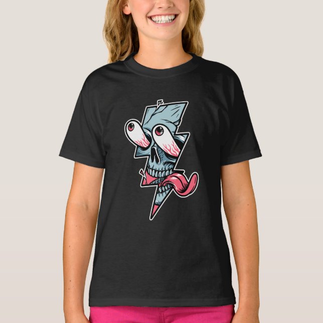Lustigt Edgy skullformat Ansikte och ljusavbildnin T Shirt (Framsida)