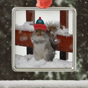 Lustigt ekorre i Snowflake Baseball Cap Ornament