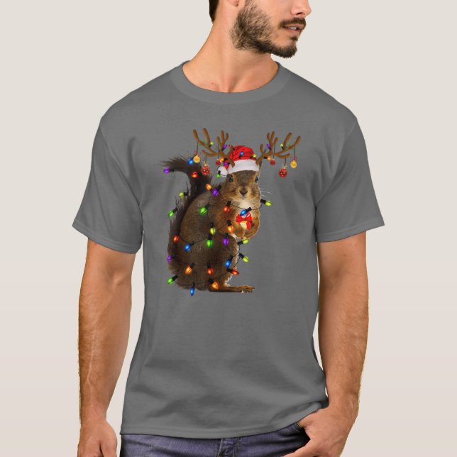 Lustigt ekorre jul Rein jul Ljus fri T Shirt (Framsida)