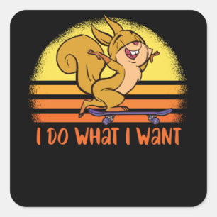 Lustigt ekorre kör skateboard Gift Fyrkantigt Klistermärke