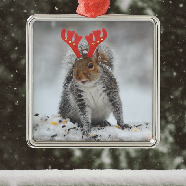 Lustigt ekorre med Fake Antlers jul Ornamen Julgransprydnad Metall (Skapare uppladdad)