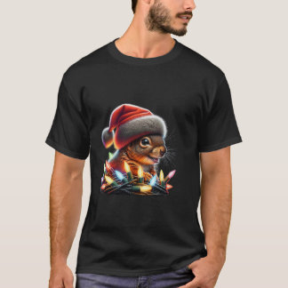 Lustigt ekorre med Julafton Ljus Santa Hat Christm T Shirt