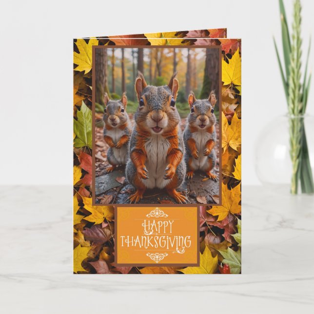 Lustigt ekorrekort för Thanksgiving Tack Kort (Framsida)