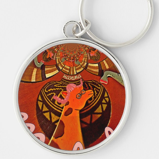 Lustigt Elegant Giraffe-befullmäktigad afrikansk S Rund Silverfärgad Nyckelring (Framsidan)