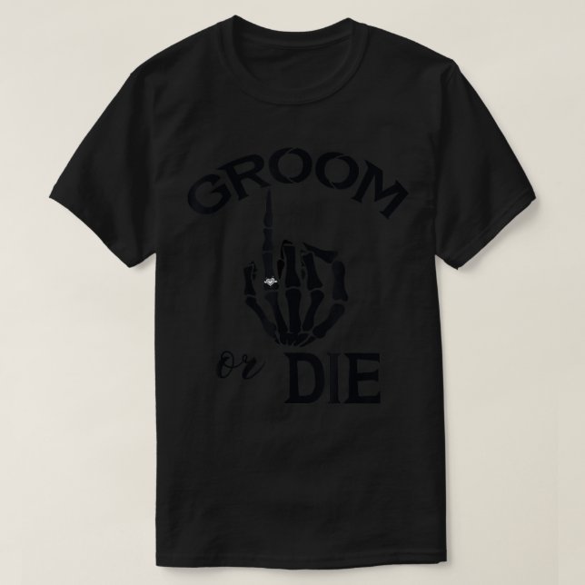Lustigt engagerat Groom Skeleton Hand Bröllop Ring T Shirt (Design framsida)